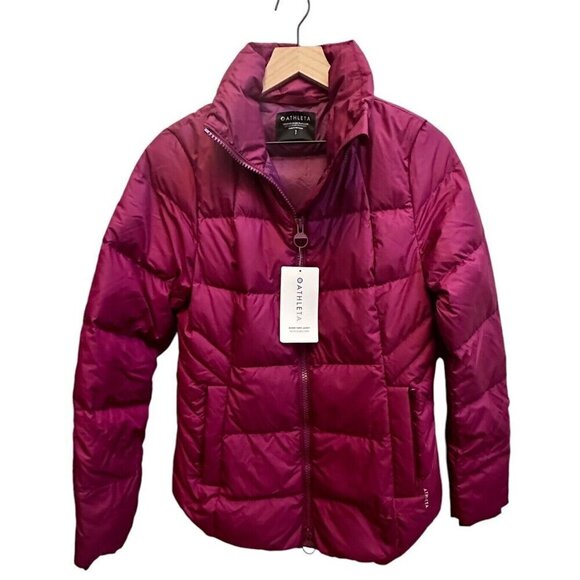 Athleta Downtown Jacket Fuchsia Purple Sz Small NWT $199 Zip Front Puffer Coat